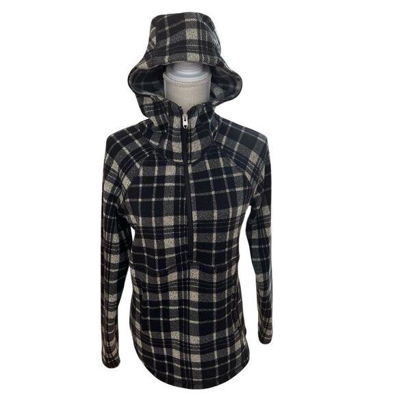 The North Face Black and White Plaid w/ Hood Quarter Zip Pullover Sweater Sz XS - Picture 2 of 9